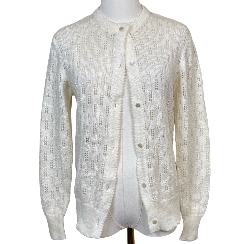 Vintage Sweetbriar Pointelle Knit Lace Cardigan Women M‎ Ivory Retro Cottagecore